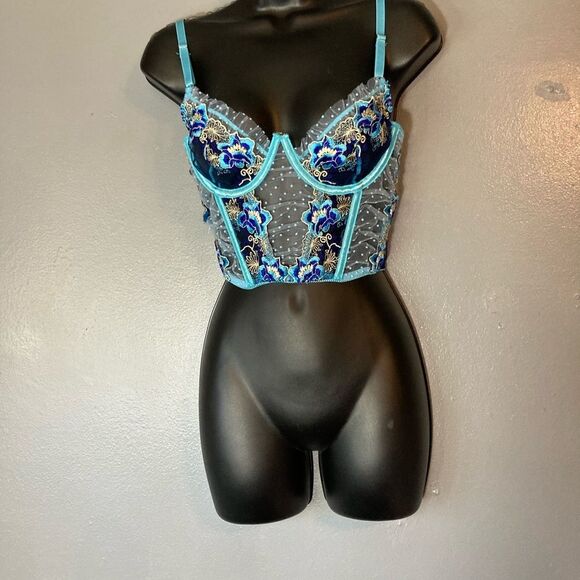Blue Floral Mesh Corset - Picture 1 of 4